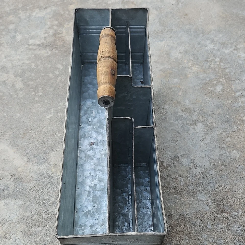 Galvanized Storage Bin with Wooden Handle